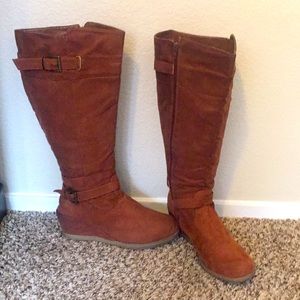 Rue21 Brown wedge heel Boots Zippers Size 10/ XL